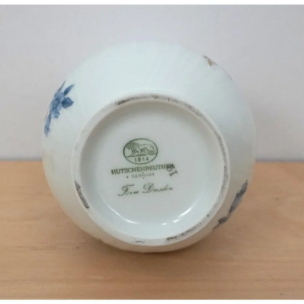 Hutschenreuther White Blue Floral Porcelain Germany Dresden Vase 4.75